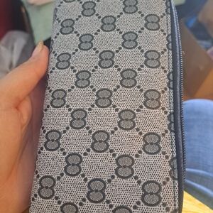 Stylish Black and Gray Patterned Double Zip Wallet